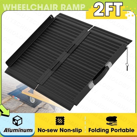 2ft Wheelchair Ramp for Home Steps, Aluminum Threshold Ramp 600 lbs Capacity, Portable Folding Ramp Non-Slip Adjustable for Indoor Outdoor Mobility Scooter