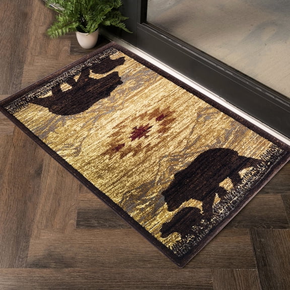 2ft X 3ft Lodge Rug, Beige, Polypropylene, Enticing Landscape With Majestic Mountains, Stain , For Homes Nature's Nest Accent 2x3 Ft, Magnificent Mountain & Charming Animal Design,