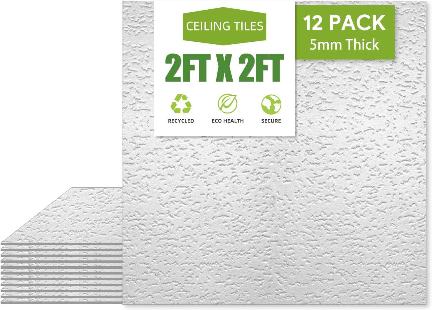 2ft x 2ft Drop Ceiling TilesPrinted Pro Ceiling Tiles 24 x 24in. Waterproof, Washable and Fire-Rated - Reusable - High-Grade PVC to Prevent Breakage-Package of 12 Tiles