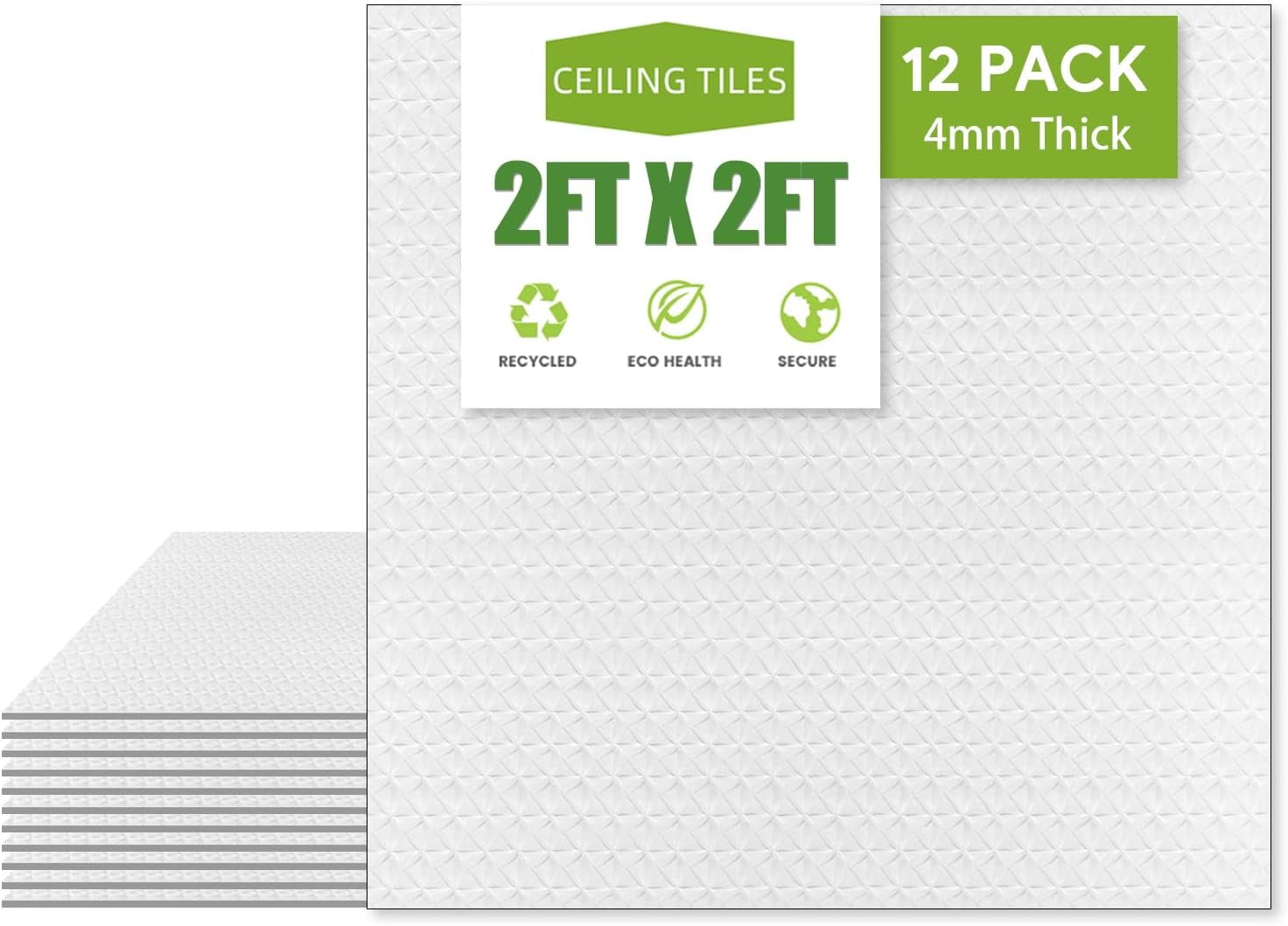 2ft x 2ft Traditional Style/Pattern Pro Ceiling Tiles - Fire-Rated, Waterproof, Reusable - Premium PVC, No Sag and Breakage-Cover 48 Sq. Ft-Package of 12 Tiles