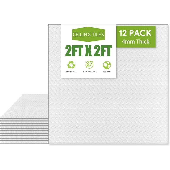 2ft x 2ft Traditional Style/Pattern Pro Ceiling Tiles - Fire-Rated, Waterproof, Reusable - Premium PVC, No Sag and Breakage-Cover 48 Sq. Ft-Package of 12 Tiles