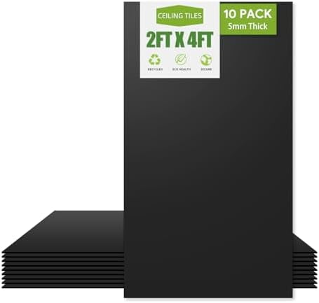2ft x 4ft Drop Ceiling Tiles，Smooth Black PVC Ceiling Tiles 24 x 48in. Waterproof, Washable and Fire-Rated - Reusable - High-Grade PVC to Prevent Breakage-Cover 80 Sq. Ft，Package of 10 Tiles
