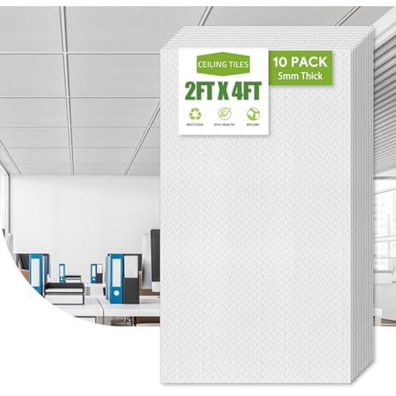 2ft x 4ft Traditional Style/Pattern Pro Ceiling Tiles - Fire-Rated, Waterproof, Reusable - Premium PVC, No Sag and Breakage-Cover 80 Sq. Ft-Package of 10 Tiles$$Tools & Hardware Other