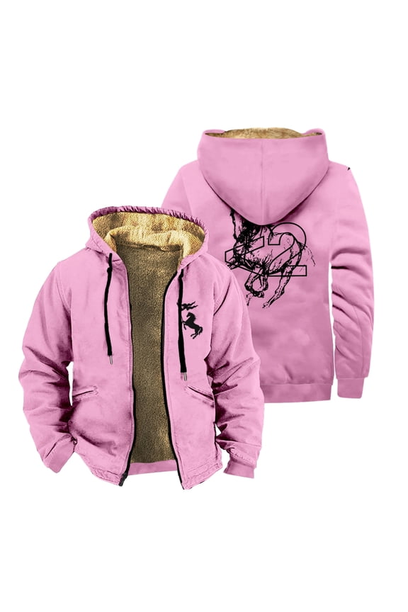 2hollis Horse Zipper Jacket Long Sleeve Winter Parka Women Men Casual Fashion Coat