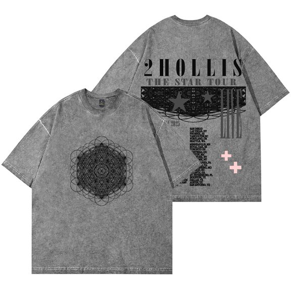 2hollis The Star Tour Wash T-Shirts Streetwear Tops Women Men HipHop Cotton Short Sleeve Tee