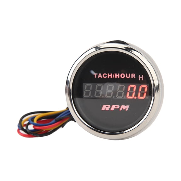 2in Digital Tachometer Waterproof RPM Gauge with Hour Meter for Boat Yacht RV Fishing Vessel DC 9 to 32V Black Dial Silver Bezel 52mm Display