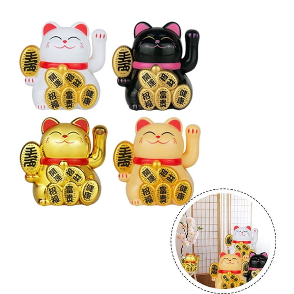 2in Solar Car Waving Lucky Cat Bonsai Decoration Home Decoration Feng Shui Cat Solar Powered Automatic Hand Waving Geomancy Cat Yellow Smile Home