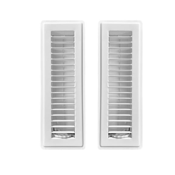 2in x 10in Basic White Metal Heating and Cooling Floor Louvered Register (2 PACK) - Overall Dimensions 3 3/4in x 11 1/2in
