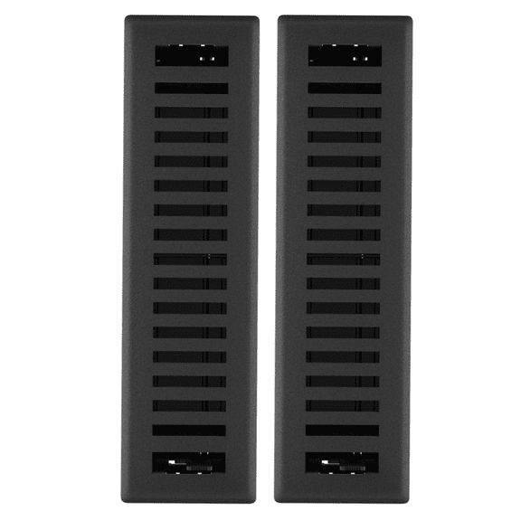 2in x 12in Montezuma Style Black Iron Metal Heating and Cooling Air Floor Register (2 PACK) - Overall 3 7/16" x 13 1/8"