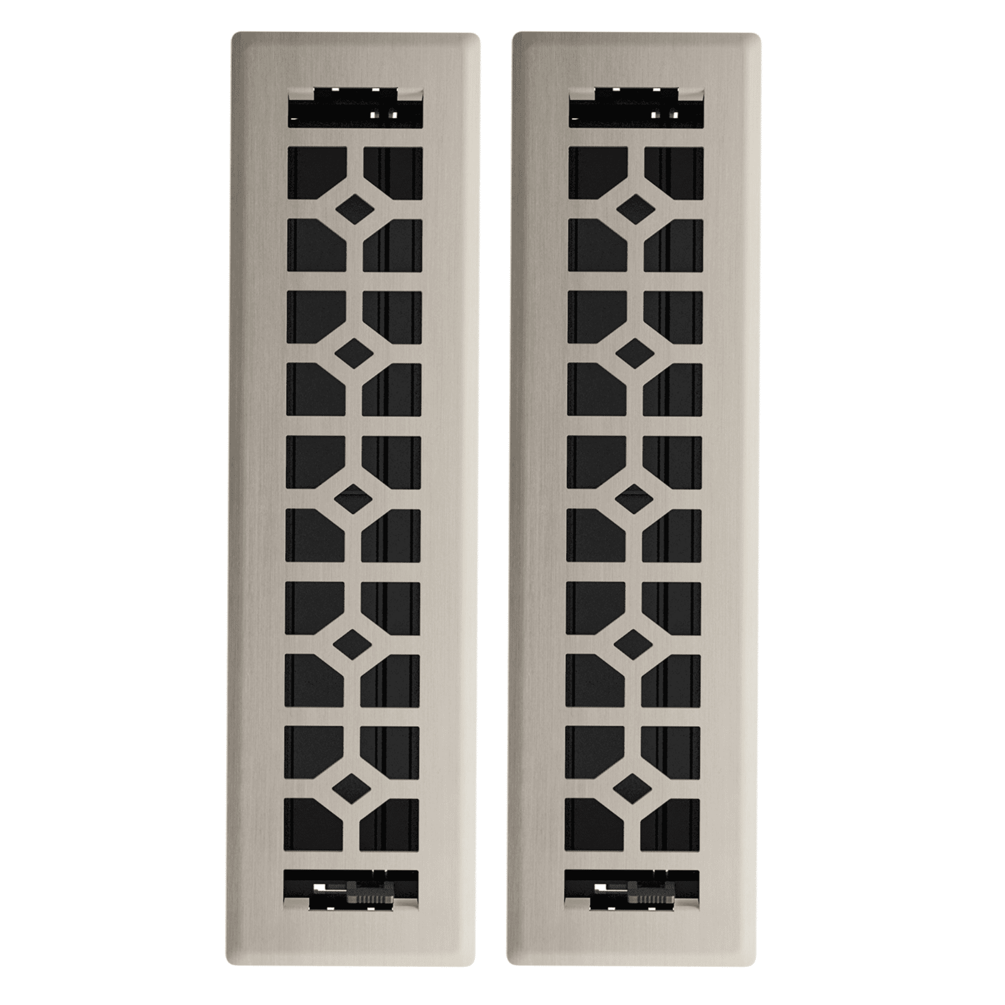 2in x 12in Templar Style Brushed Nickel Metal Heating and Cooling Air Floor Register (2 PACK) - Overall 3 7/16" x 13 1/8"