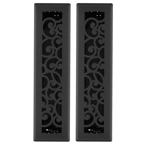 2in x 12in Wonderland Style Black Iron Metal Heating and Cooling Air Floor Register (2 PACK) - Overall 3 7/16" x 13 1/8"