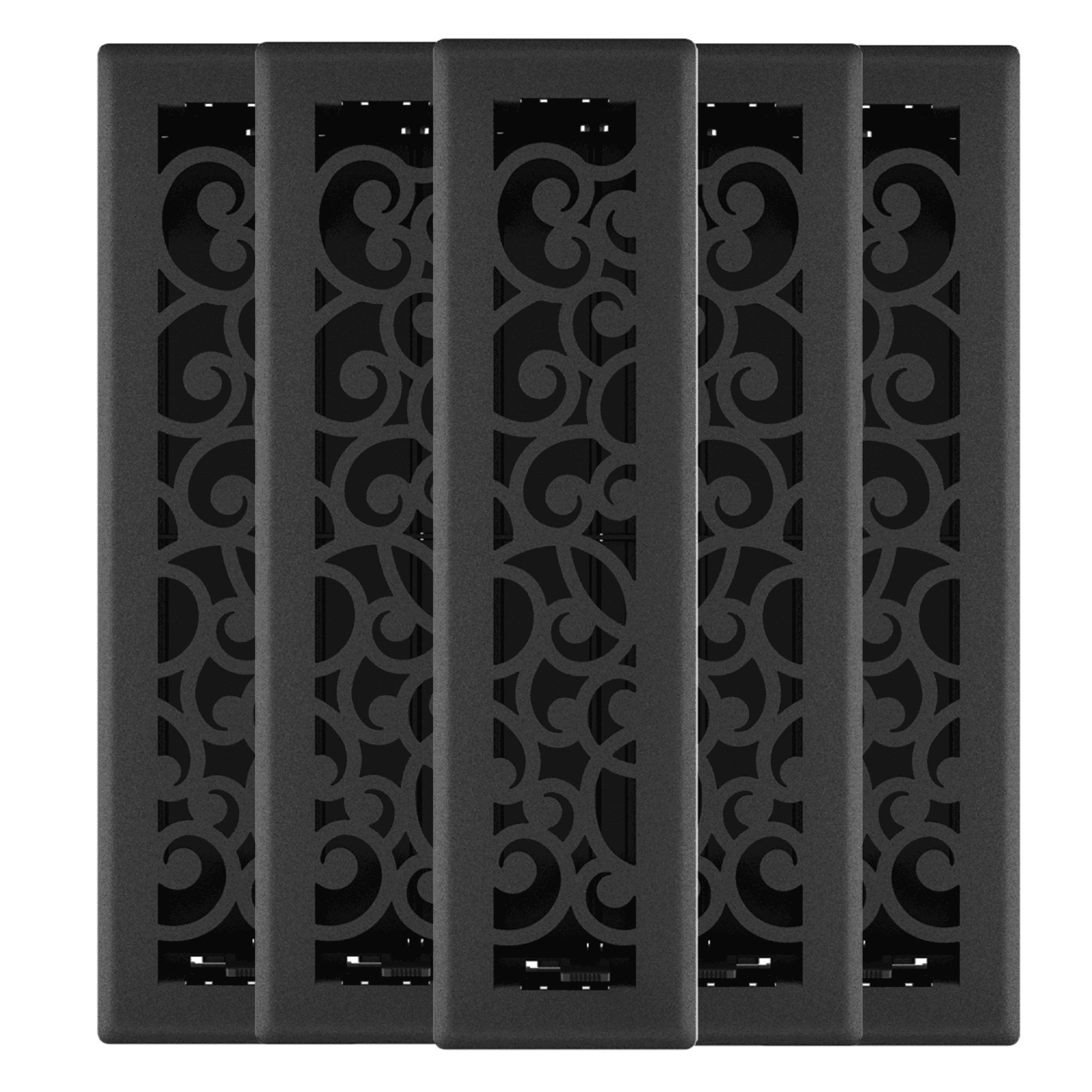 2in x 12in Wonderland Style Black Iron Metal Heating and Cooling Air Floor Register (5 PACK) - Overall 3 7/16" x 13 1/8"
