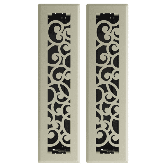2in x 12in Wonderland Style Satin Nickel Metal Heating and Cooling Air Floor Register (2 PACK) - Overall 3 7/16" x 13 1/8"