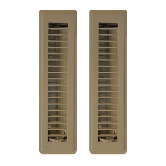 2in x 14in Basic Brown Metal Heating and Cooling Floor Louvered Register (2 PACK) - Overall Dimensions 3 3/4in x 15 1/2in