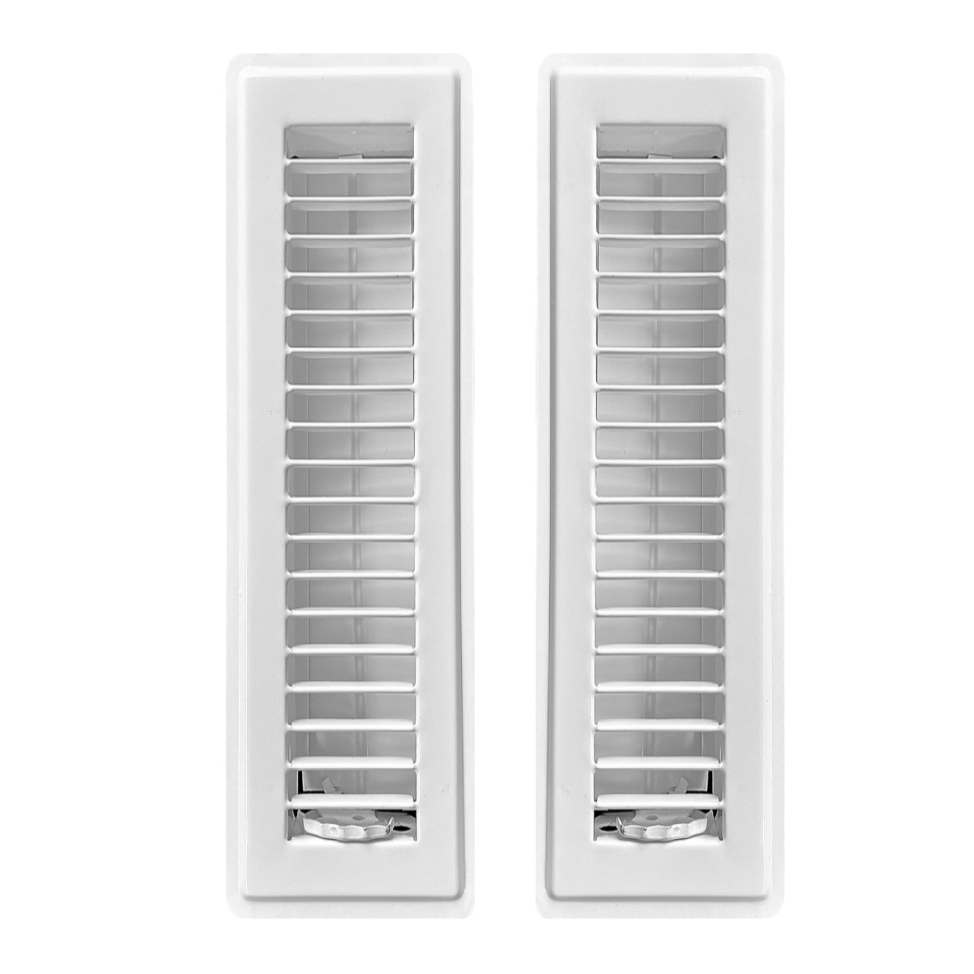 2in x 14in Basic White Metal Heating and Cooling Floor Louvered Register (2 PACK) - Overall Dimensions 3 3/4in x 15 1/2in