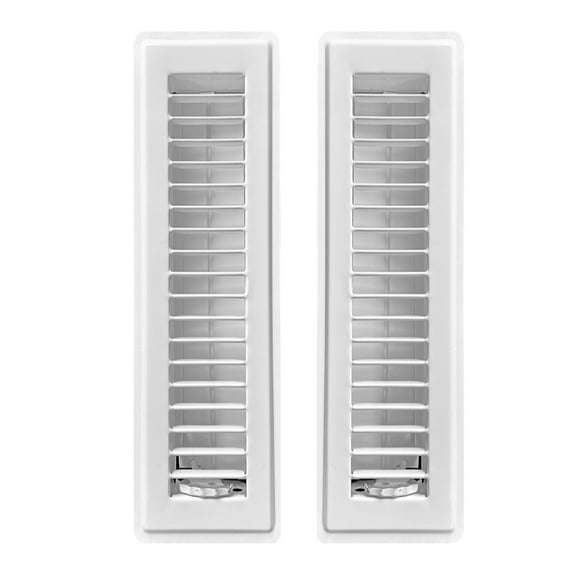 2in x 14in Basic White Metal Heating and Cooling Floor Louvered Register (2 PACK) - Overall Dimensions 3 3/4in x 15 1/2in