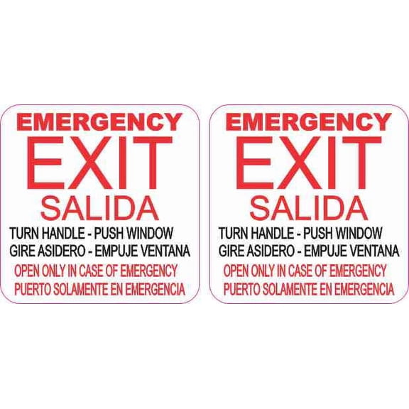 2in x 2in English and Spanish Emergency Exit Stickers