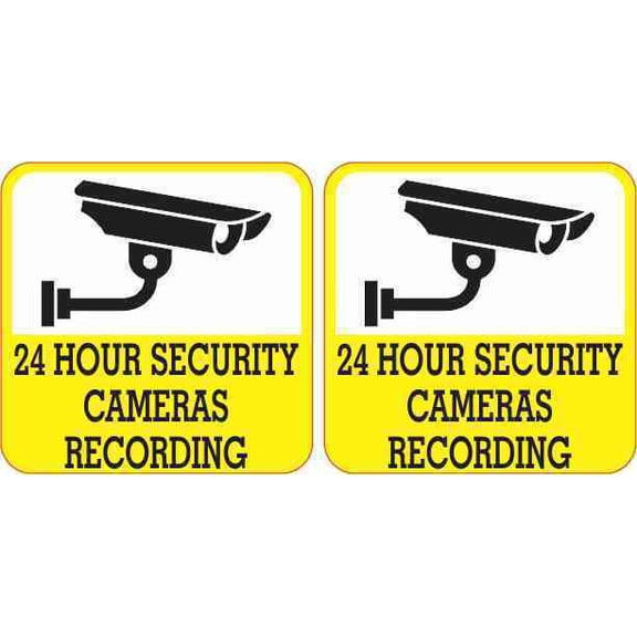 2in x 2in Yellow 24 Hour Security Cameras Recording Stickers