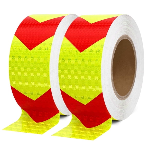 2in x 50 FT Reflective Tape of Red & Yellow Arrow Caution Waterproof High Visibility,Hazard Caution Warning Adhesive Tape Outdoor for Floor Marking, Trailers, Trucks, CarsBoats