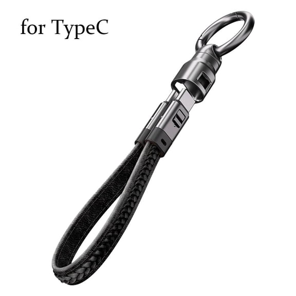 2in1 240W Fast Charging Genuine Leather Lanyard Keychain Data Cable For IOS Android Car Power Fast Computer Cable High Charging