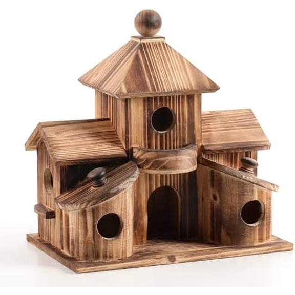 2in1 Bird House&Bird Feeder.Bird House for Outside,Hummingbird House with 6 Hole,Bluebird Finch Cardinals Hanging Big Birdhouse,Nesting Box Birdhouse for Backyard/Patio Decor.$$Garden & Patio