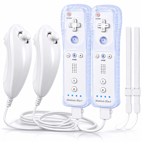 2in1 Built in Motion Plus Remote Controller Nunchuck Set for Wii&Wii U Console Video Games(2 Pack)