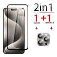 2in1 Camera Glass For iphone 15 Pro Max 14 13 12 plus Black edge HD
