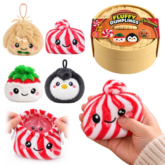 2in1 Christmas Plush Dumpling Squishy Toy, Fluffy Dumplings Squeeze Fidget Toy with Simulation Steamer Packaging, Holiday Stocking Stuffer Gift, Christmas Elf
