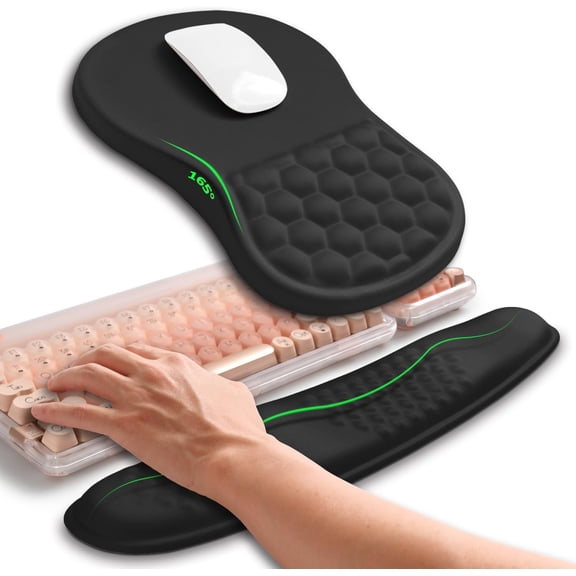 2in1 Combination, Wave Keyboard Wrist Rest and Ergonomic Curvature Wrist Support for Relieve Wrist Pain, Filled with Soft Cushion Memory Foam, Black