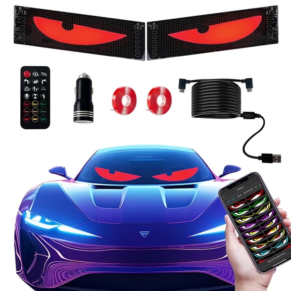 2in1 Devil Eyes Light Dual Screen Sync Custom Text Animations Graphics APP Control LED Matrix Pixel Panel for Car Windshield