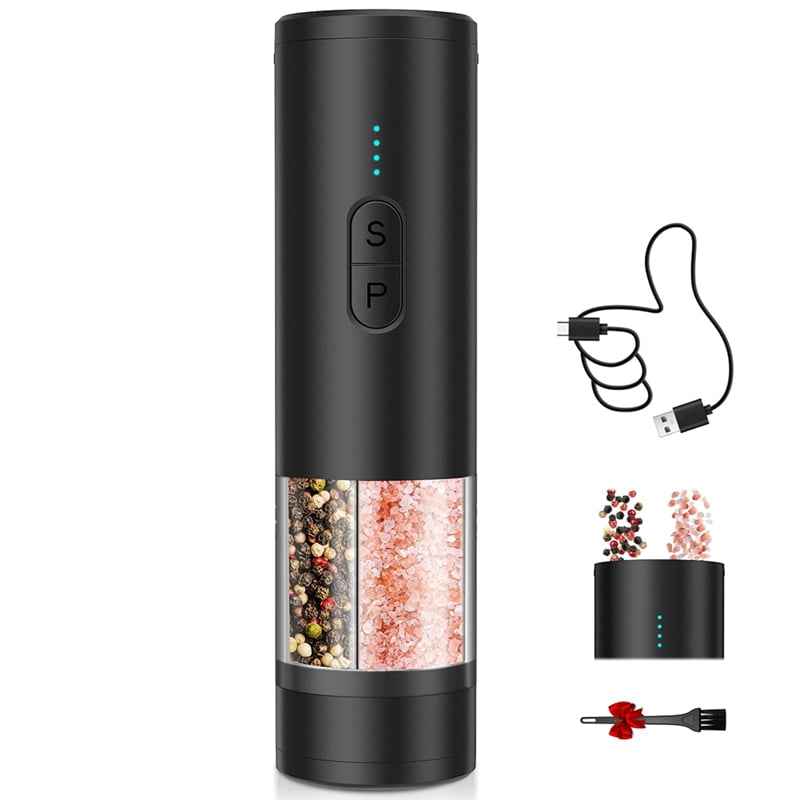 2in1 Electric Salt and Pepper Grinder Set, USB Rechargeable, Automatic Salt and Pepper Mill Shakers with LED Light