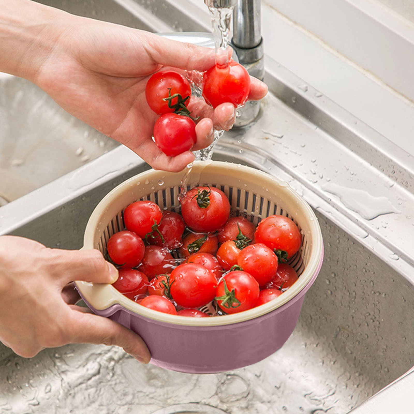 2in1 Kitchen Washing Fruit Round Two Layer Drying Rack Wall Mount Dish