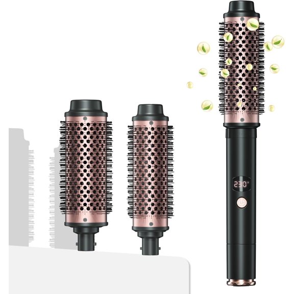 2in1 Negative Thermal Brush -Heated Round Brush, Curling Iron 1 1/2 Inch& Curling Iron 1 3/4 Inch, 5 Temperature Settings,Dual