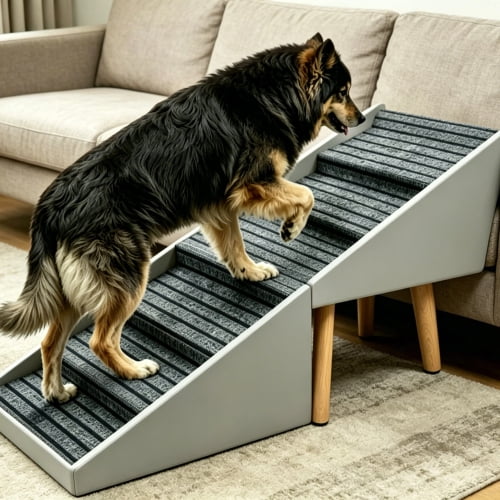 2in1 Ottoman Dog Ramp & Foldable Pet Stairs for Dogs Cats (Gray, 25.2") | Converts From Dog Ramp to Stool, Anti-Slip Steps, Wipeable Faux Leather, Side Rails, Steady Legs for Beds & Couches