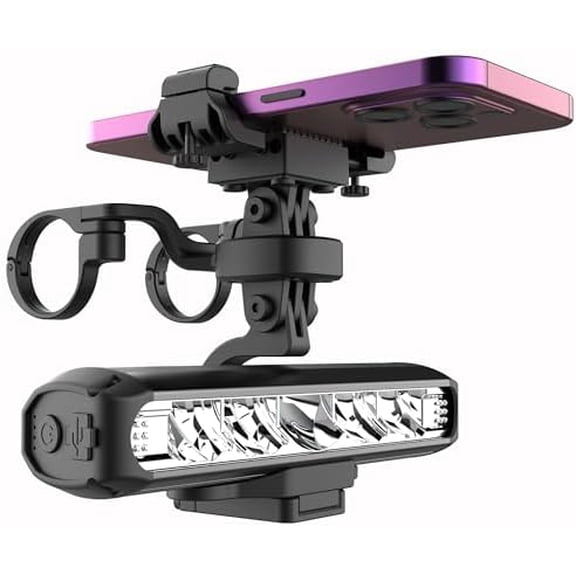 2in1 Super Bright Bike Light with Phone Holder, USB C Rechargeable Bicycle Light for Night Riding, 2600 Lumen Bicycle Headlight and Taillights Set, Wide MTB Front Light Bar for Mountain Bike
