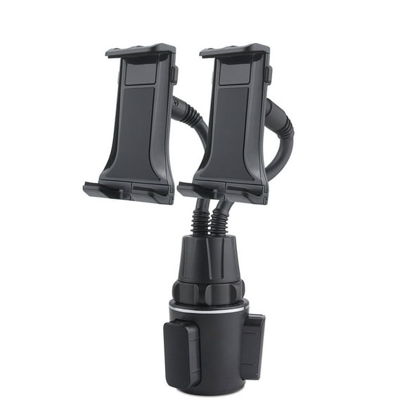 2in1 Truck SUV Dual Cellphone Holder Flexible Car Cup Gooseneck Phone Mount Cradle for 4-13 inch Mobile Phones GPS
