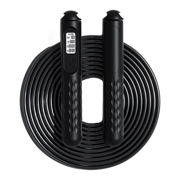 2in1 Weighted Jump Rope with Smart 60 Second Jump Counter and Anti Slip Handles for Effective Cardio and Fat Burning Workouts (A-Black)