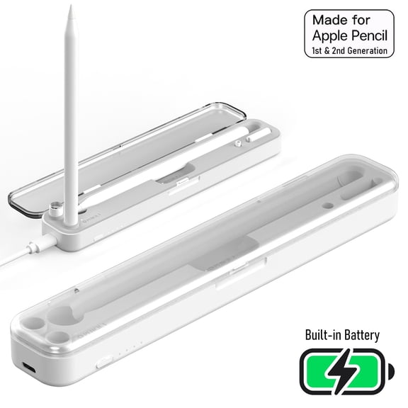 2in1 Wireless Charging Case for Apple Pencil 1st / 2nd Generation, Built-in Battery Charger, Portable iPad Pencil Box Holder