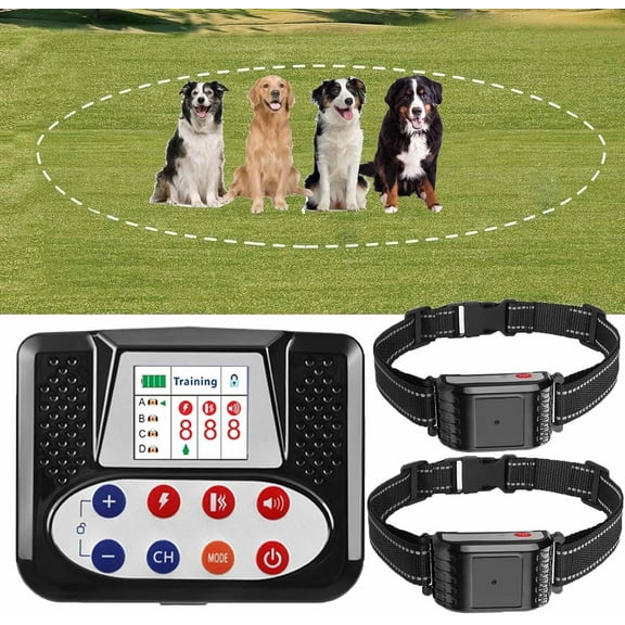 2in1 Wireless Dog Fence - Electric Dog Fence with Remote Shock Training Collar, Adjustable Warning Strength & Range Sizes, Rechargeable Pet Boundary Containment System for 1/2/3/4 Dogs,for2dogs