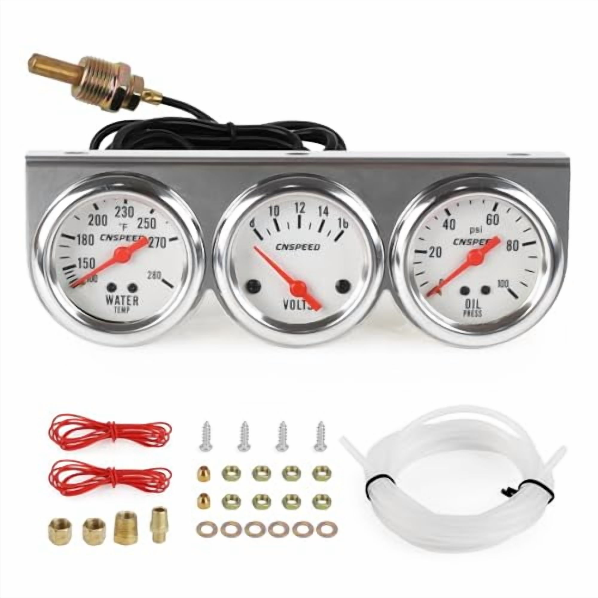 Triple Gauge Kit,Voltmeter Water Temp Olie Drukmeter Toerenteller met Installatie Schroef,Behoudende schroef,Grote Pakking,Kleine Pakking, Watertemperatuurindicatoren