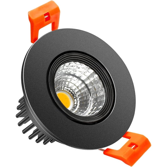2inch LED Dimmable Downlight, 3W COB Recessed Ceiling Light, Warm White 3000K-3500K, CRI80, 25W Halogen Bulbs Equivalent, Black (1Pack)