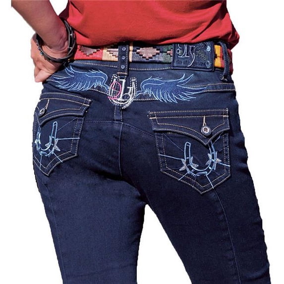 2kGrey 2K11234 34 in. Ladies Horse Shoe Knee Patch Riding Breech, Indigo Blue