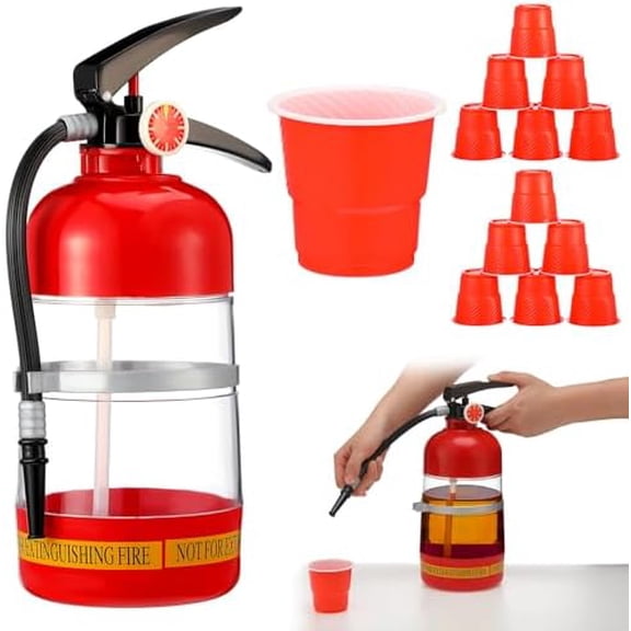 2l/70oz Liquor Drink Dispensers Fire Extinguisher with 12 Cups Firefighter Firetruck Birthday Party Supplies Portable Drink Beverage Alcohol Wine Dispenser Pump for Beer Cocktail Whiskey$$