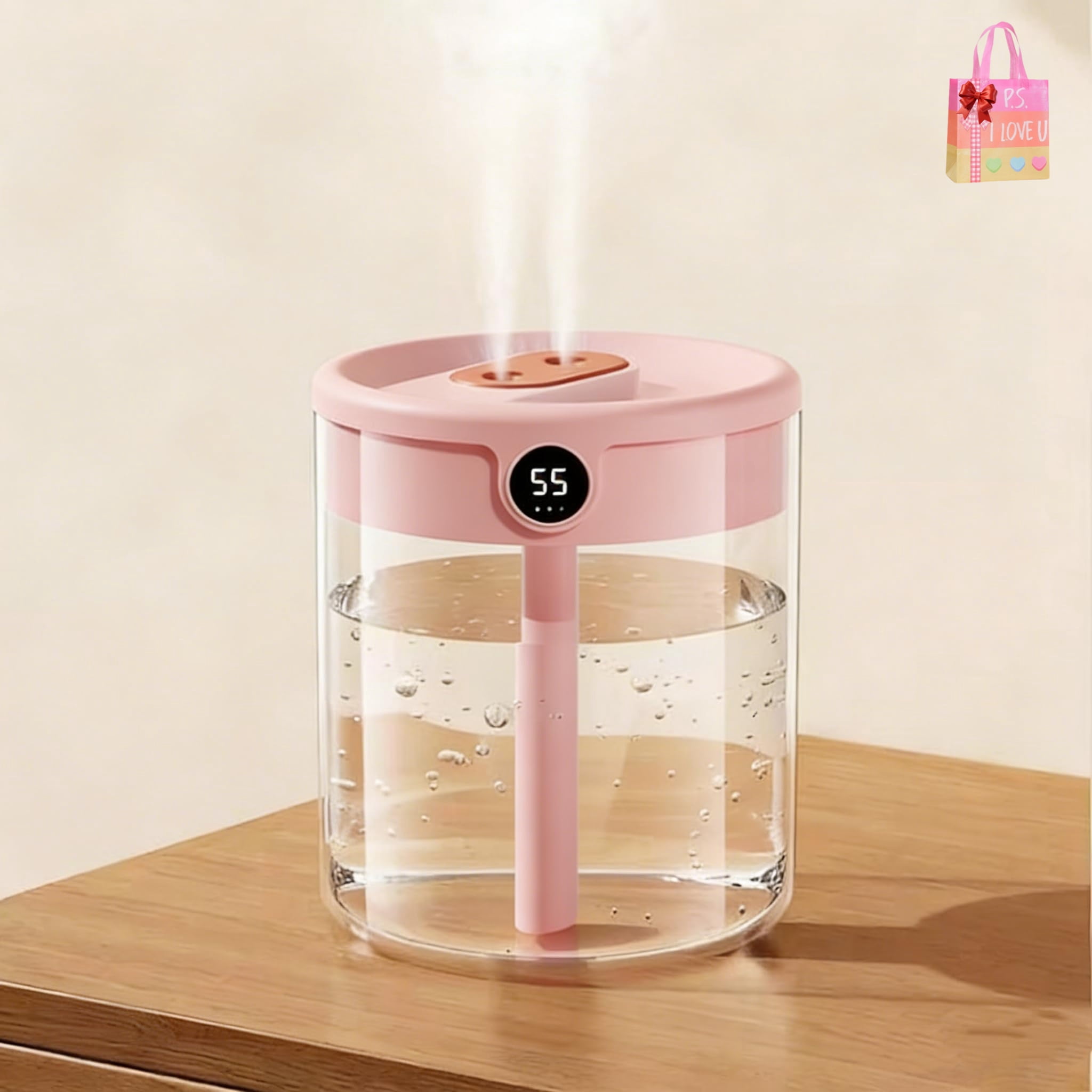 2l Double Nozzle Air Humidifier, Desktop Double Nozzle Cool Mist Humidifier With Night Light, Silent Humidifiers Usb Personal Desktop Humidifiers, for Baby Bedroom Travel Office Home