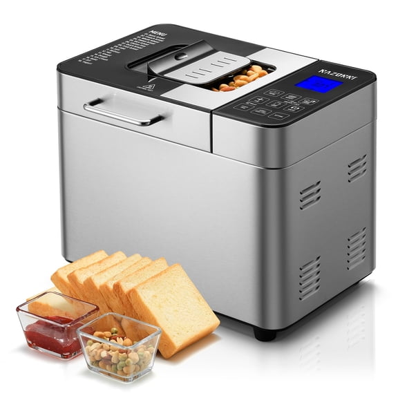 2lb 18-in-1 Stainless Steel Bread Maker with Auto Nut Dispenser, 3 Crust Colors, 3 Loaf Sizes