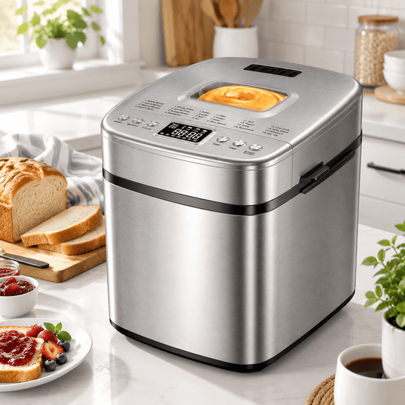 2lb Automatic Stainless Steel Bread Maker, 14.96"x14.76"x11.1"