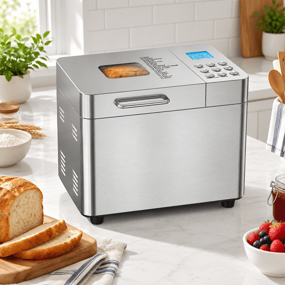 2lb Automatic Stainless Steel Bread Maker, 15.35" x 12.01" x 13.78"
