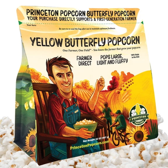 2lb Bag Princeton Popcorn Large Yellow Popcorn Kernels, Fluffy Large, Non GMO, Hulless, Farmer Direct, Gluten Free for Popping, Ideal for Oil Popcorn Popper, Microwave Popcorn or Air Popper