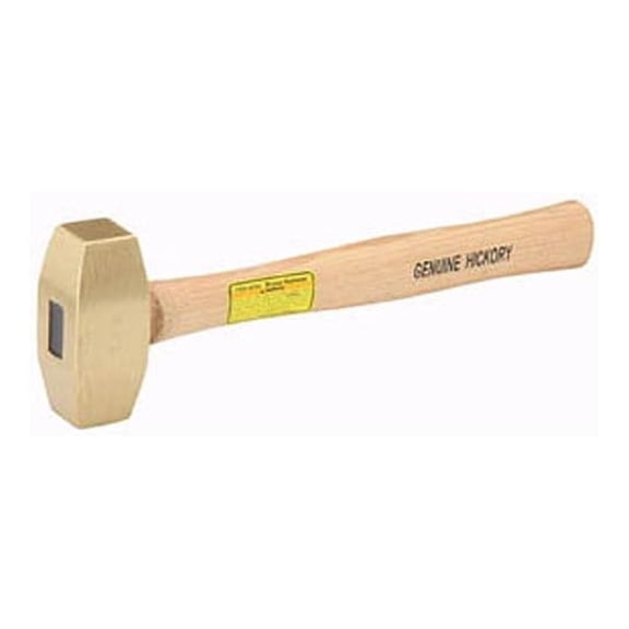 2lb Brass Hammer with Hickory Handle - Non-Sparking, Non-Marring Solid Brass Hammer - Industrial Tool for Metalworking, Automotive, and Delicate Surfaces