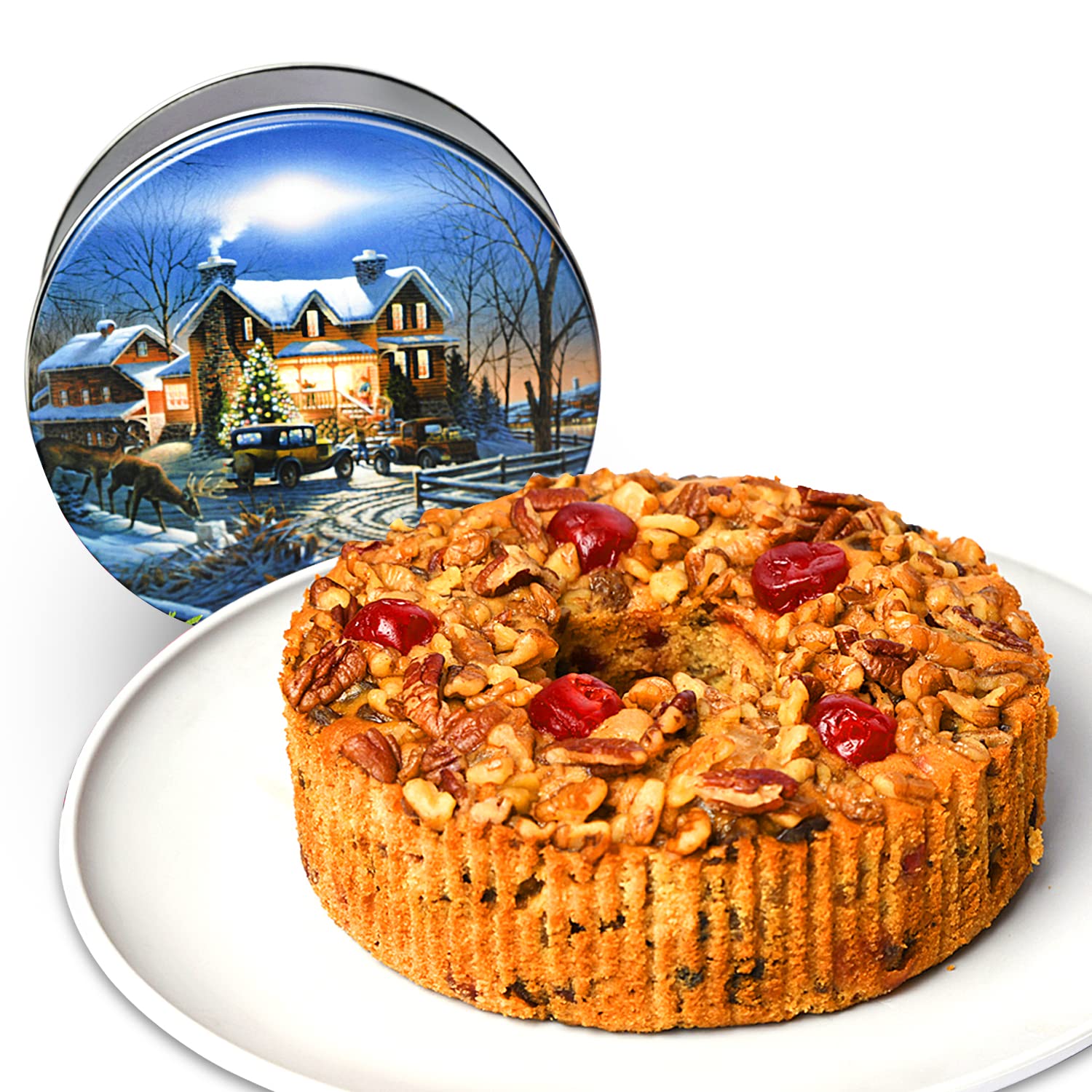2lb Gourmet Fruit Cake mix candied fruit with Festive Cake Tin